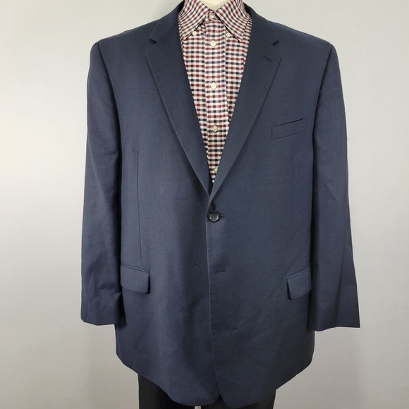 Pronto Uomo Platinum Men's‎ Sport Coat Blazer Two Button Navy Blue Wool 52R